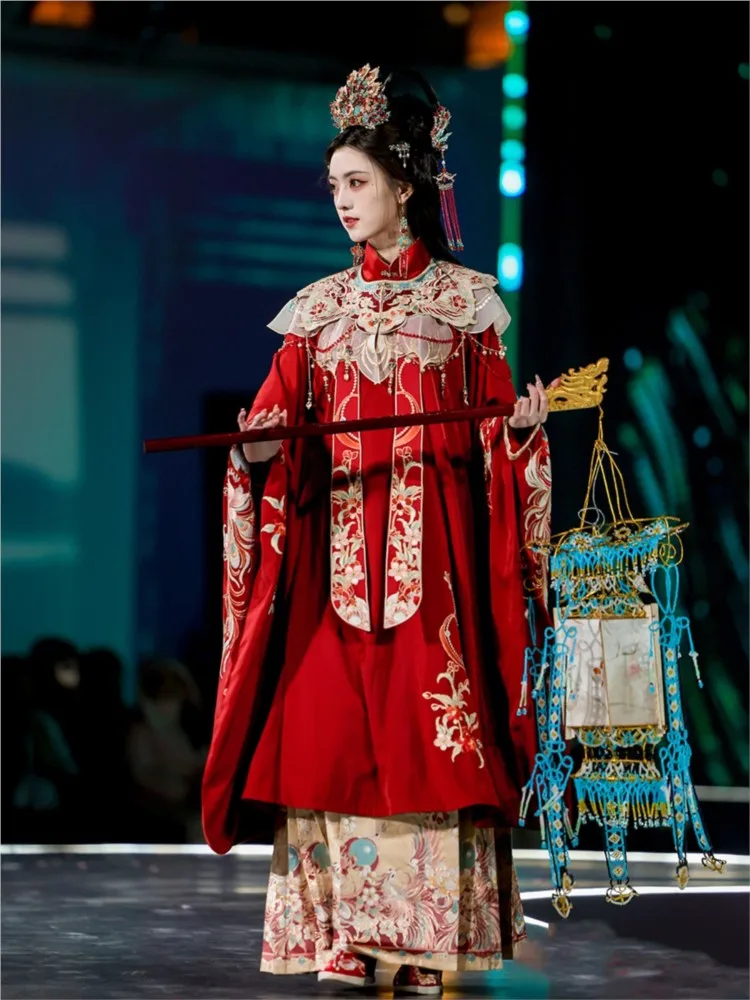 فستان زفاف Hanfu كتف العروس على الطراز الصيني باللون الأحمر #3