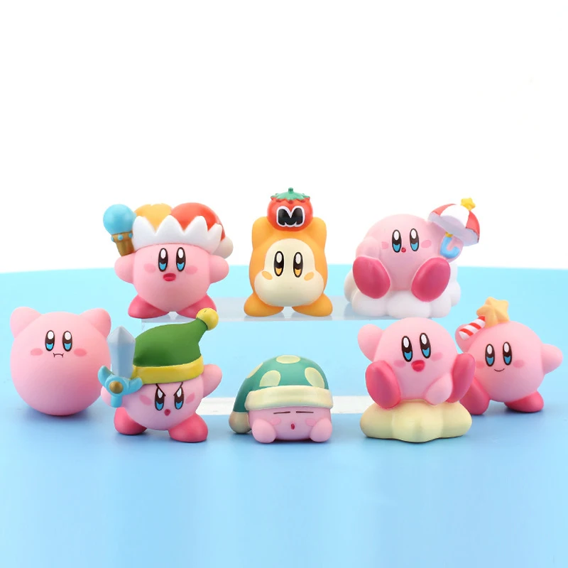 8pcs/Set Kawaii Mini Kirby Pink Cute Figure  Figurines Anime Kids Toys Cute Model Cake Ornament Birthday Gifts for Kids