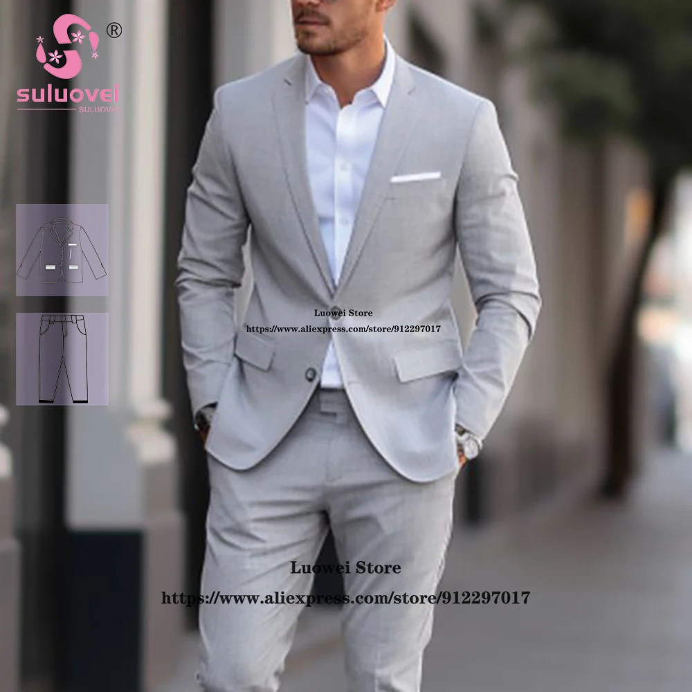 Summer Elegant Suits For Men Slim Fit 2 Piece Pants Set Formal Groom Wedding Dinner Notch Lapel Tuxedos Traje De Hombre Elegante