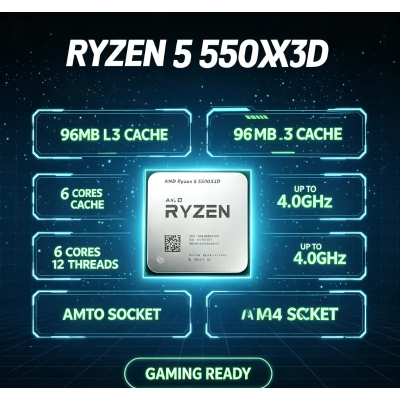AMD Ryzen 5 5500X3D Replacement Desktop CPU 7NM 105W 3GHz 6C12T Large L3 Cache AM4 Platform Support DDR4 Without Cooler - view 4