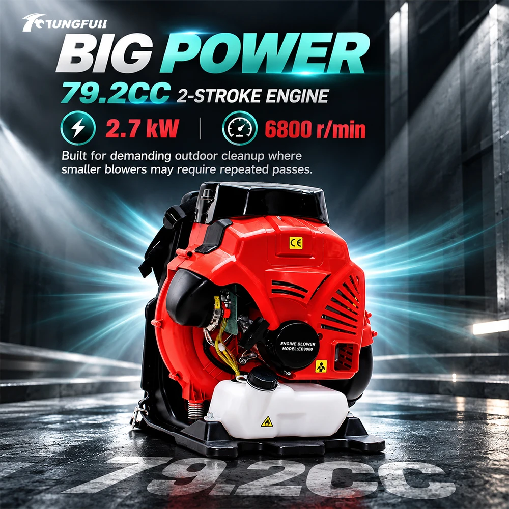 Outdoor Backpack Leaf Blower 79.2CC 2.7kW 190MPH 784CFM Petrol‑Engine Air Blower for Yard Garden Leaves Snow Dust Cleaning Work
