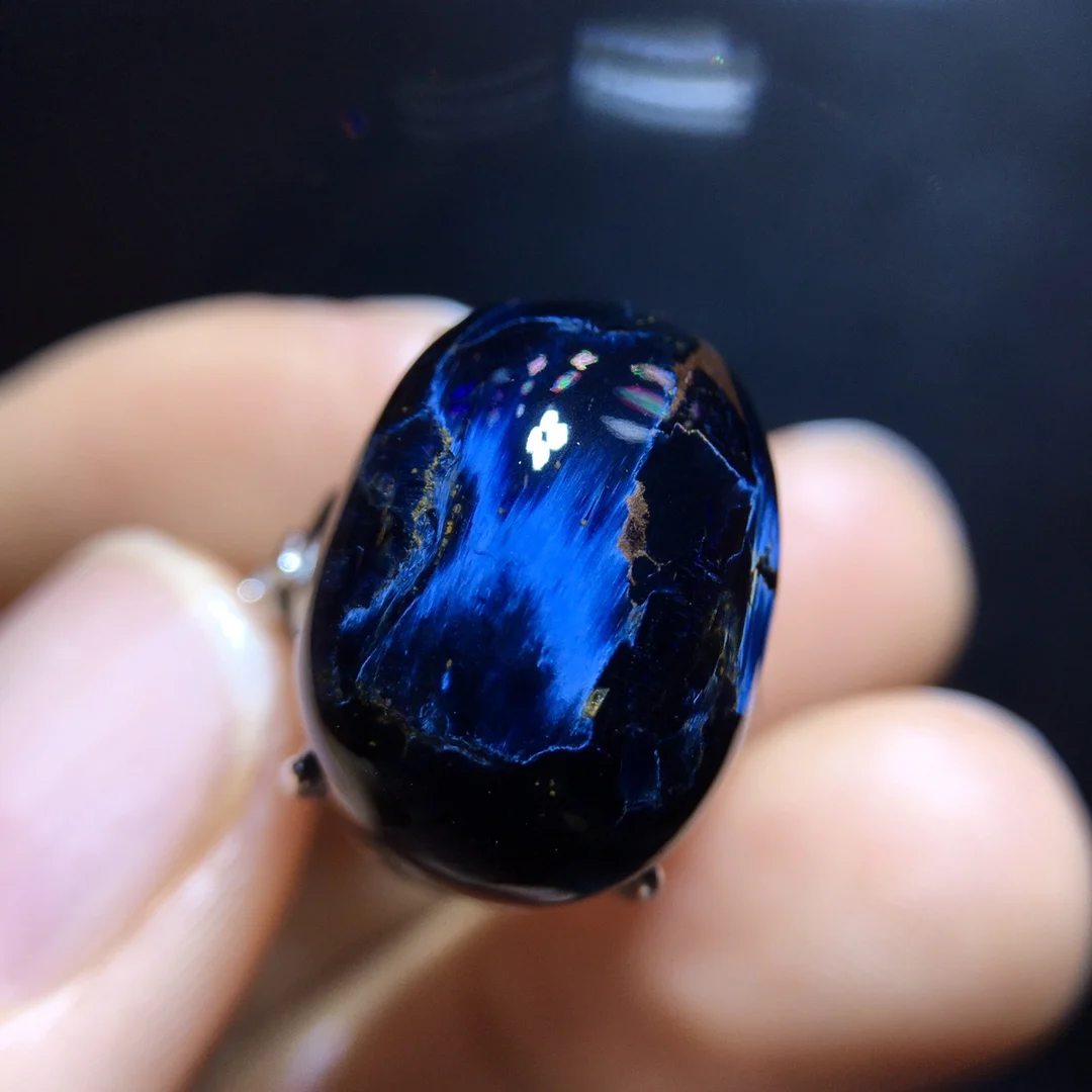 Natural Blue Pietersite Adjustable Ring Namibia Jewelry 925 Silver 17.6/13.1mm Pietersite Chatoyant Gemstone Ring AAAAAA