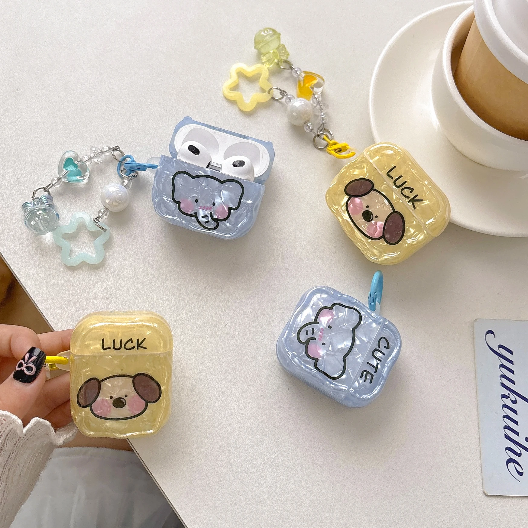 

Super New Product For Bright Yellow Lucky Puppy And Bule Cute Elephant Headphone Case For Airpods4,1,2,3,Pro,Pro2 Anti-Drop