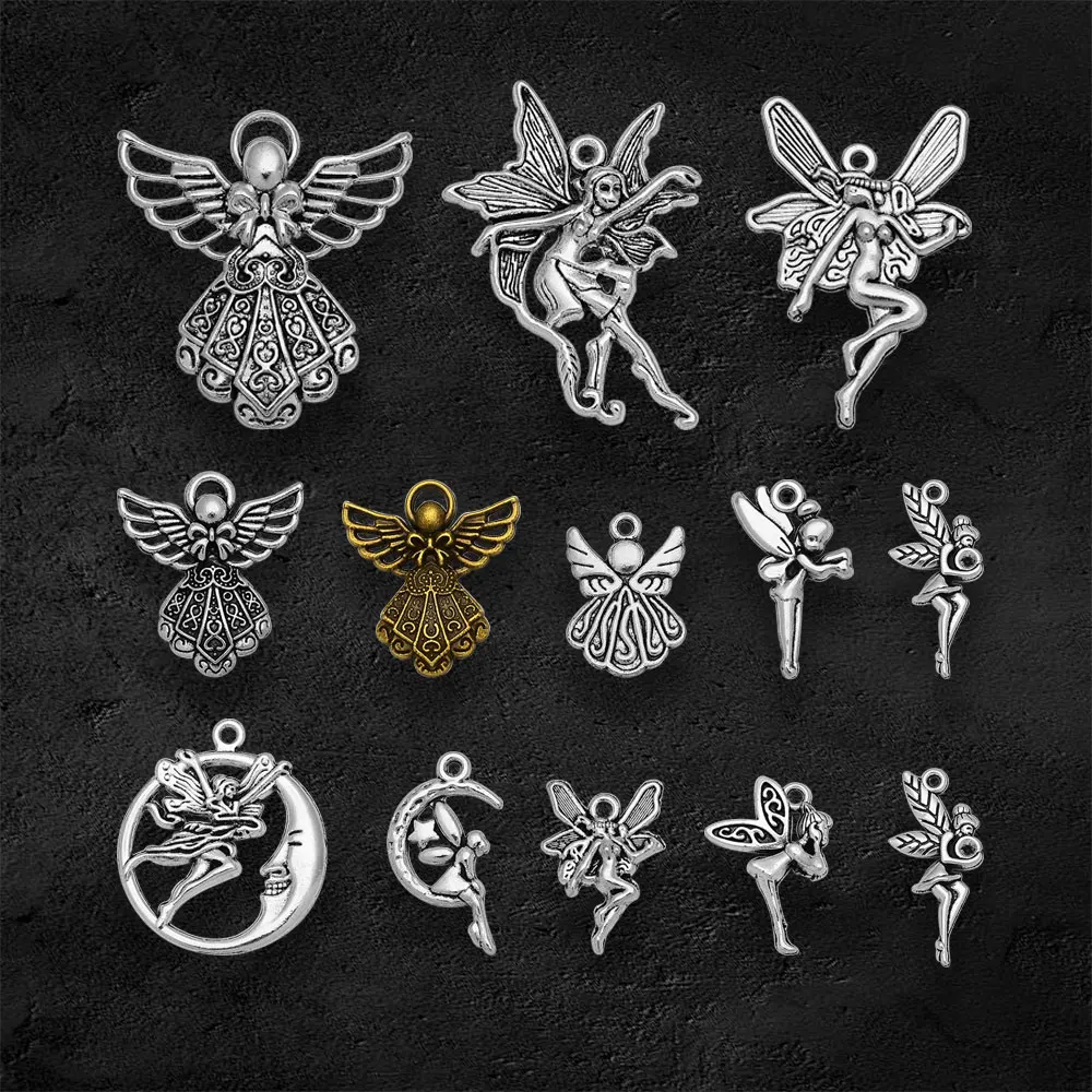 Antique Silver Plated Moon Fairy Tale Charms Winged Pendants For Diy Necklaces Jewelry Making Findings Supplies Accessories