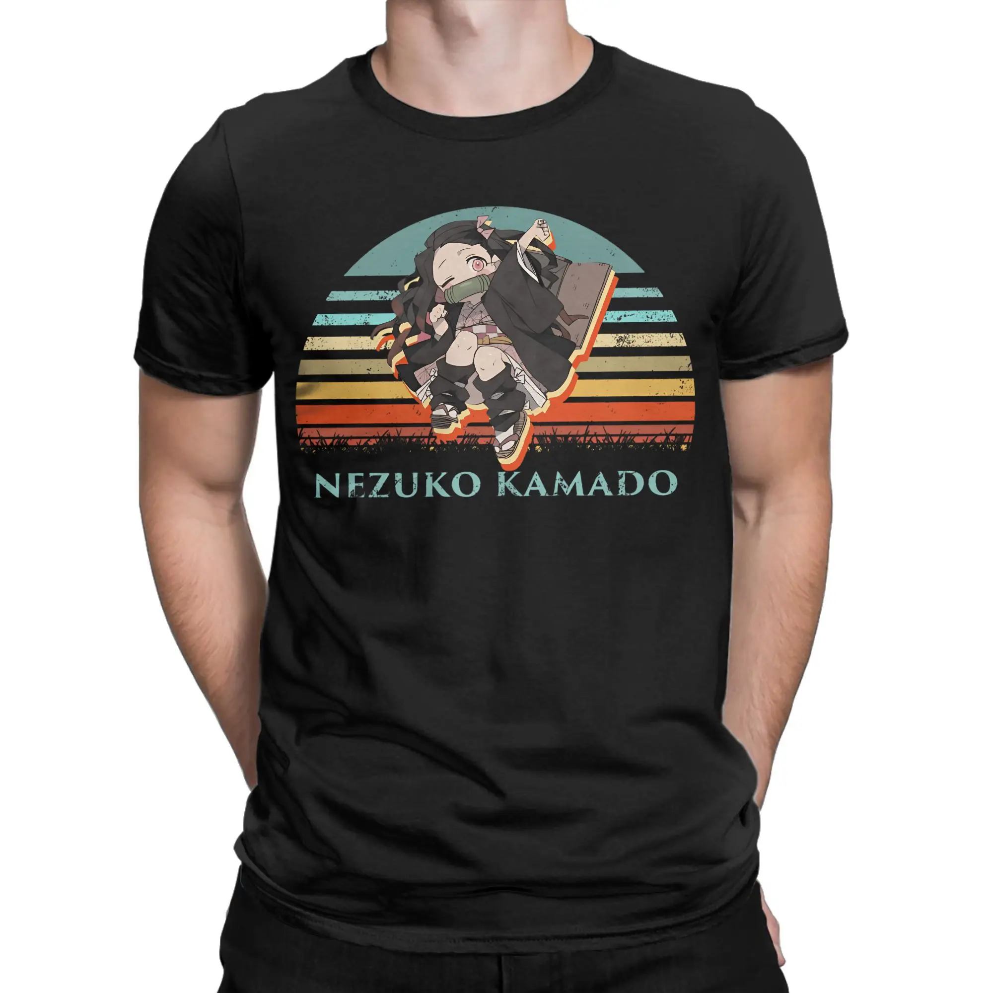 كامادو Nezuko تي شيرت للرجال الجدة القطن الخالص تي شيرت جولة الرقبة قصيرة الأكمام تي شيرت زائد حجم الملابس