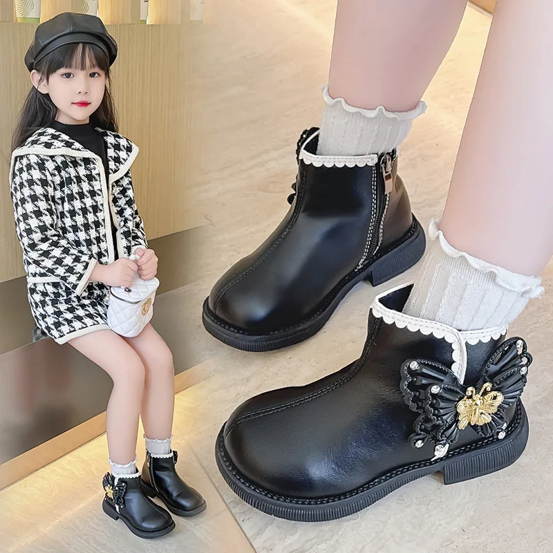 

Осень-зима 2022, ботильоны принцессы для девочек, модные нескользящие удобные кожаные полусапожки с кружевным декором и бантом