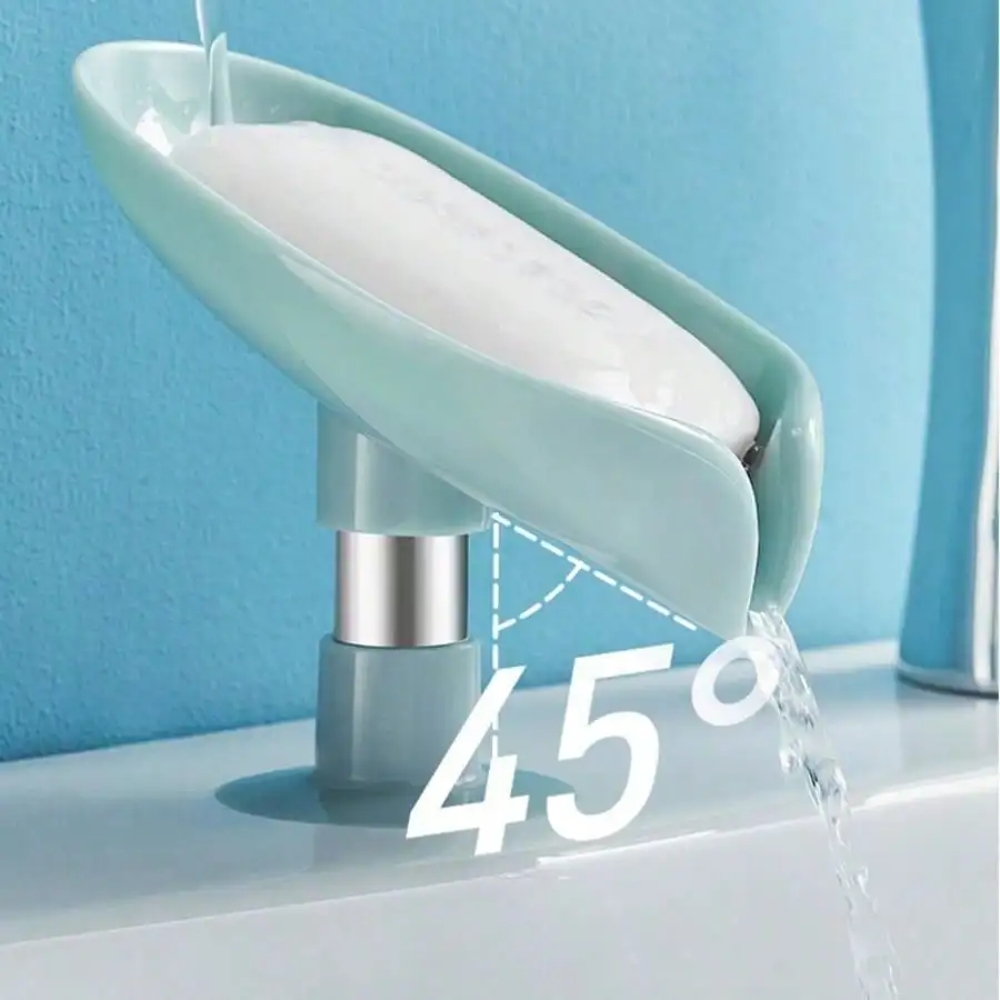 1Pcs Self Draining Soap Dish With Suction Base No Punch Leaf Design Soap Saver Anti Slip Waterfall Soap Rack To Keep Soap Dry And Mess Free Bathroom Soap Holder