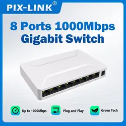 PIX-LINK GS08 Network Switch 8 Ports 10/100/1000Mbps Ethernet Gigabit Switcher High Performance RJ45 Lan Internet Splitter