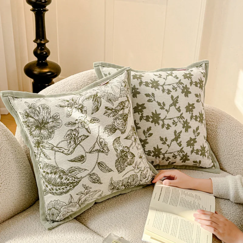 Nordic Ins Style Chenille Jacquard Velvet Green Cushion Cover 18x18 Inches Nature Living Room Sofa Throw Pillow Cover Decoration