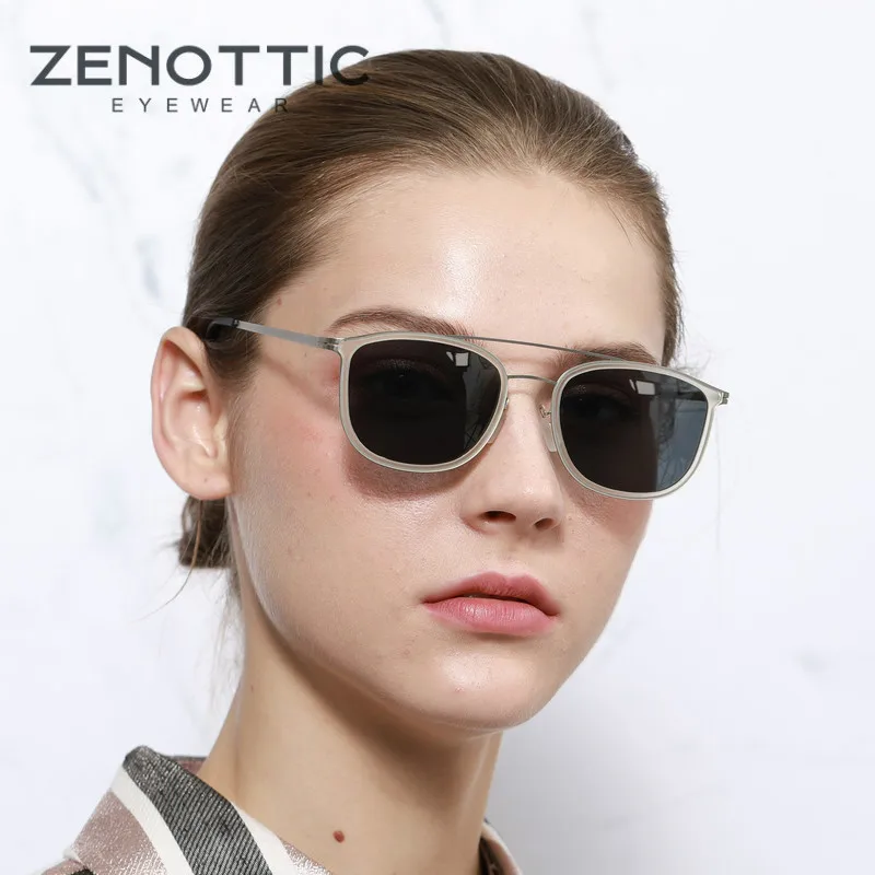 ZENOTTIC Retro ronde 100% UV400-beschermingszonnebril - Unisex Double Bridge Pilot Shade gepolariseerde zonnebril