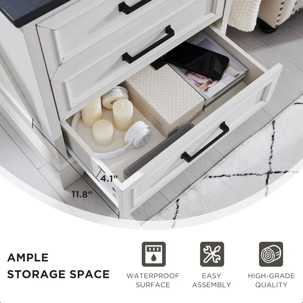 طقم منضدة المزرعة مكون من 2 وطاولة واسعة 22 بوصة مع محطة شحن و3 أدراج كبيرة وصندوق تسريحة صغير من الخشب الريفي #6