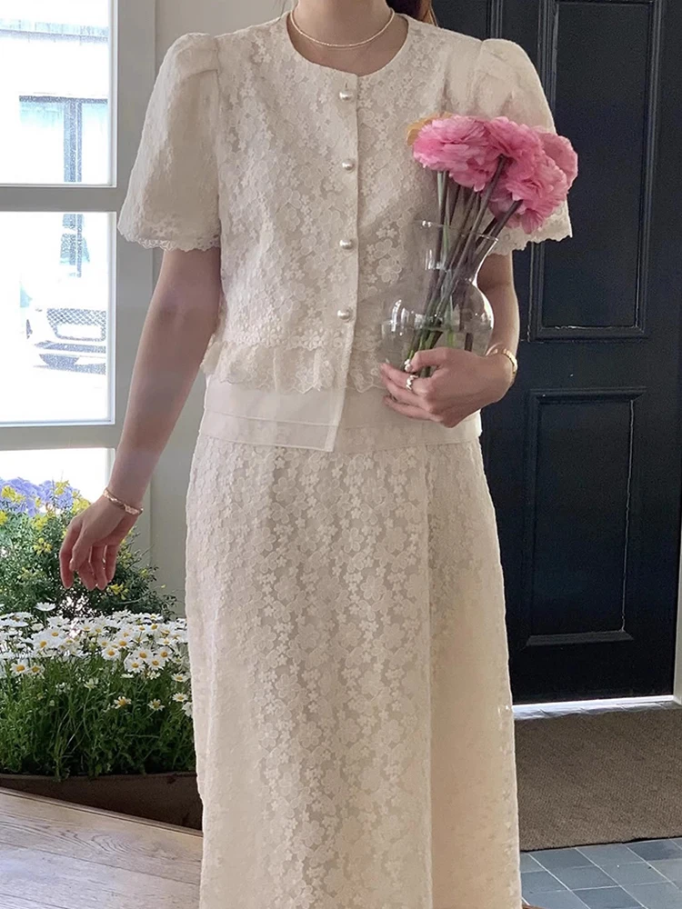 

Liangliang Heavy Embroidery Lace irt Women's High Waist Patchwork Flower Semi-skirt Summer New Sweet Aosphere