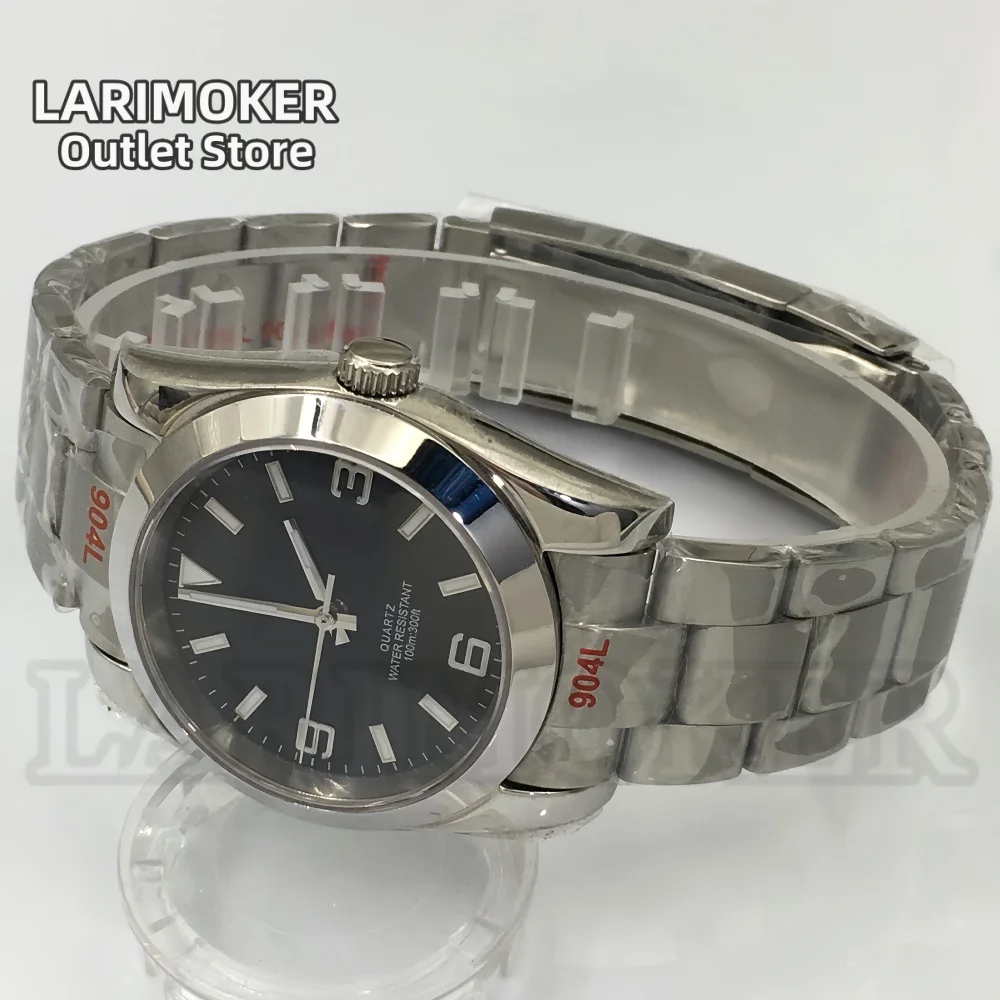 LARIMOKER 36 มม./39 มม.นาฬิกาผู้ชายสร้อยข้อมือสแตนเลส Ronda515-12h ควอตซ์ Sapphire คริสตัลสีเขียว Luminous Dial