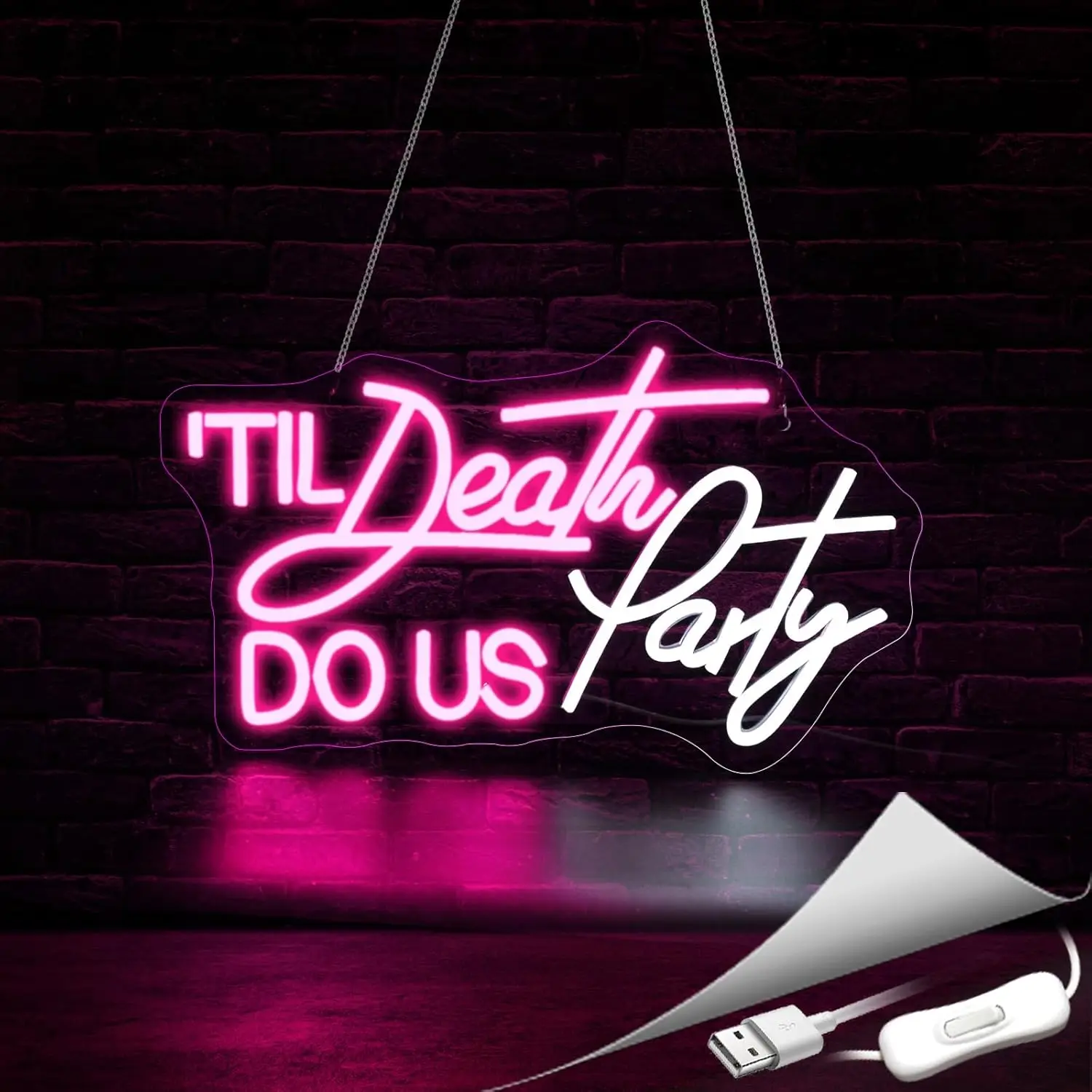 Til Death Do Us Party Neon Sign, Neon Signs for Wall Decor LED Neon Light Up Signs for Bedroom Business Club， Party USB Operate