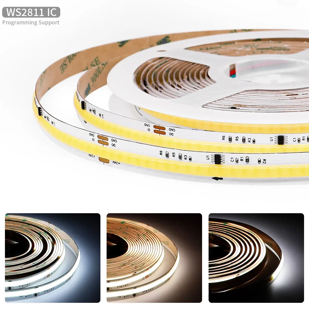 FOB COB SPI WS2811 IC CCT taśma LED 576 diodami adresowalna 2700K do 6500K 10mm elastyczna taśma do goni o wysokiej gęstości RA90 DC24V