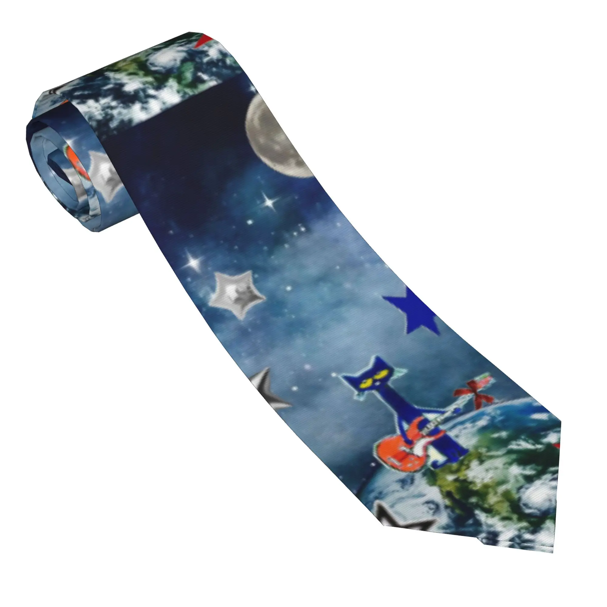 Pete The Cat Earth Space Guitar Neckties Men Women 8 cm  Neck Ties for Men Casual Classic Accessories Cravat Wedding Business