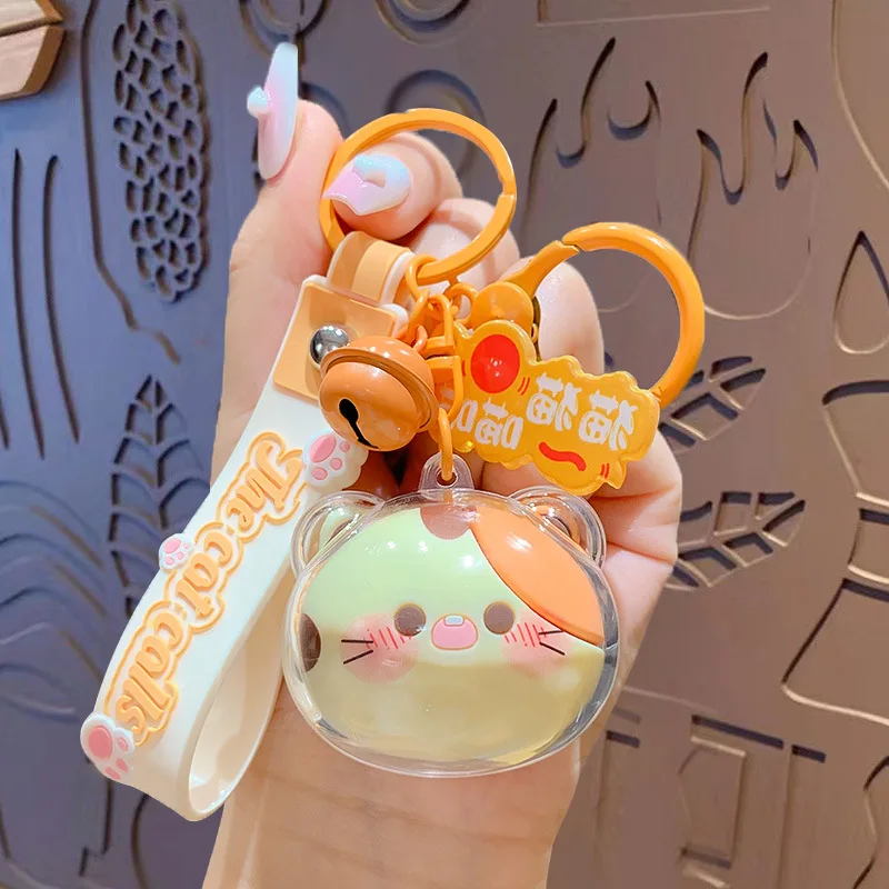 Cute Kitty Head Keychain Cartoon Kawaii Acrylic Cat Jewelry Accessories Key Chain Women Couples Car Handbag Bell Pendant Keyring