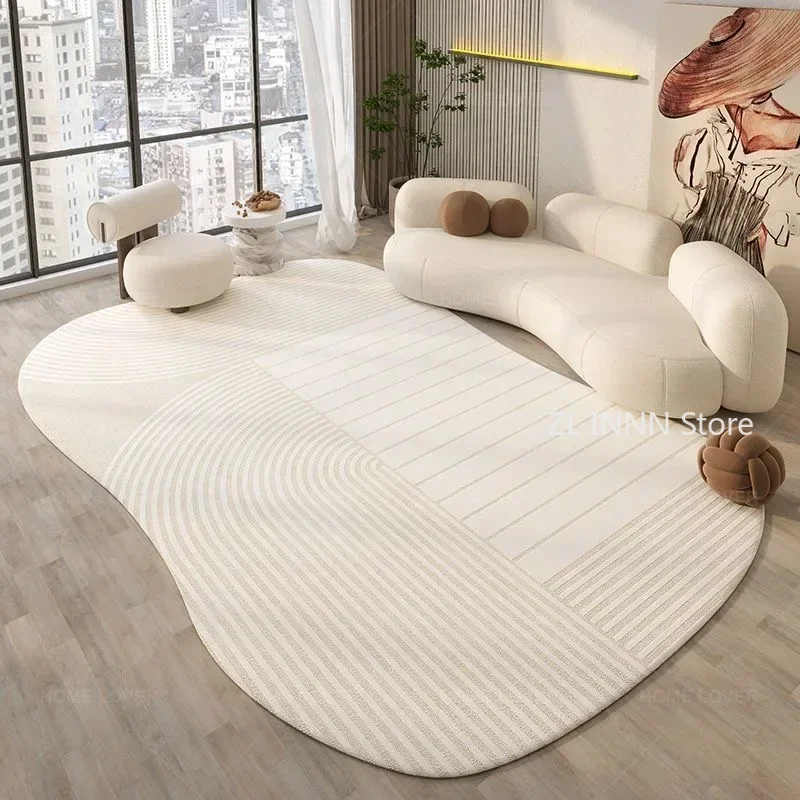NONE Cremefarbene unregelmäßige ovale Teppiche für Wohnzimmer, Kinderzimmer, Teppich, weiche, flauschige Nachttischteppiche, kurze Plüsch-große Teppiche 3