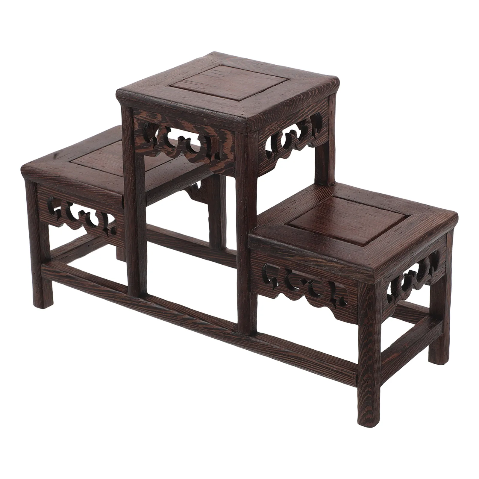 

3 Tier Rack Vintage Wooden Display Shelf Natural Wood Collectibles Plant Stand Storage Riser Home Office Decor