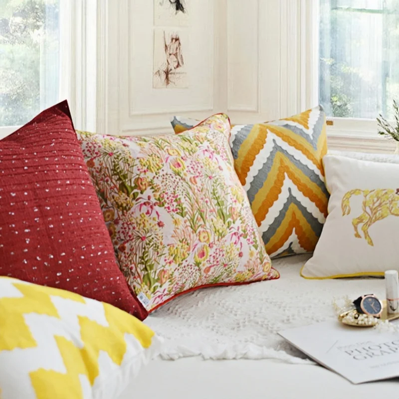 American Style Embroiderd Cushion Cover Luxury Geometric Pillowcase Horse Pattern Pillow Cover