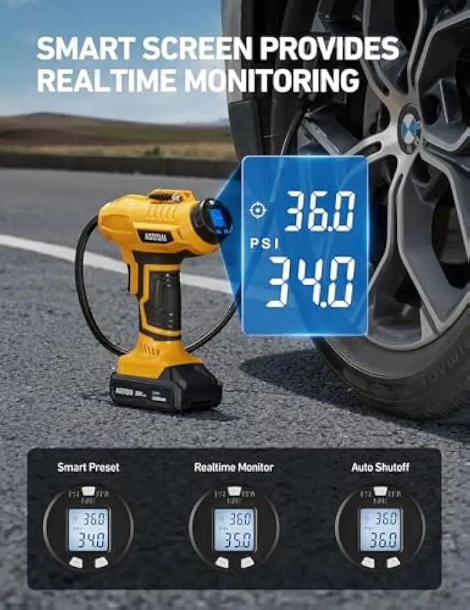 Compressore d'aria per gonfiaggio pneumatici senza fili 20V 160PSI portatile con indicatore digitale per auto motocicli