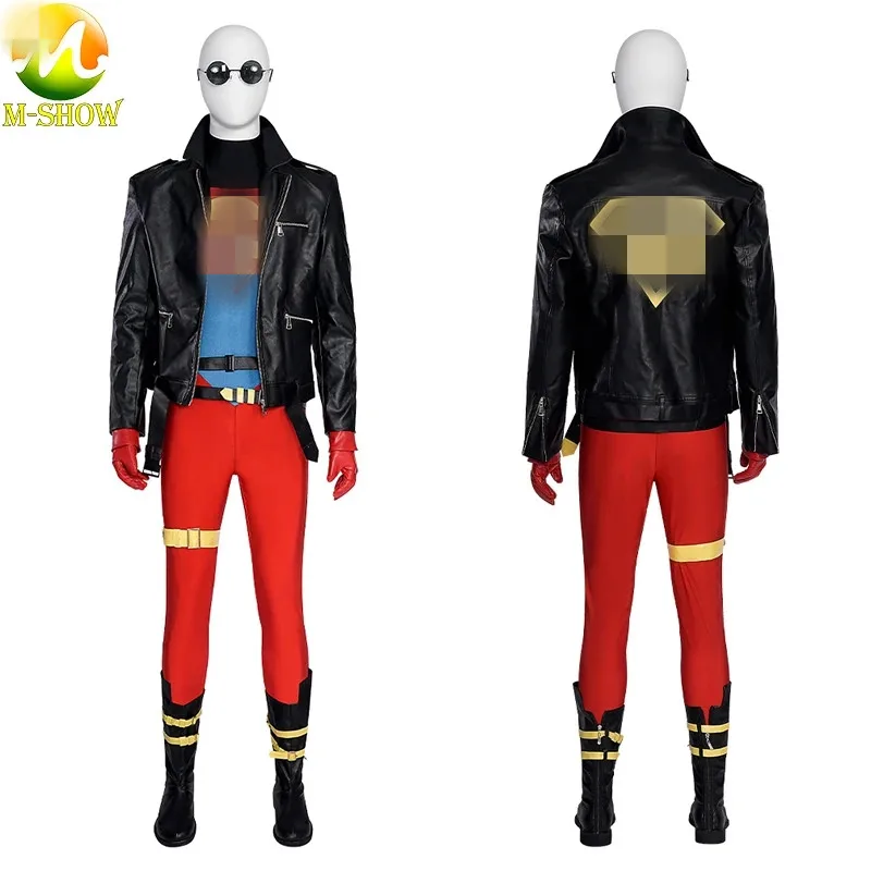 Superboy Conner Kent Cosplay Costume Jumpsuit Leather Jacket Suit Adult Mens Halloween Party Outfits