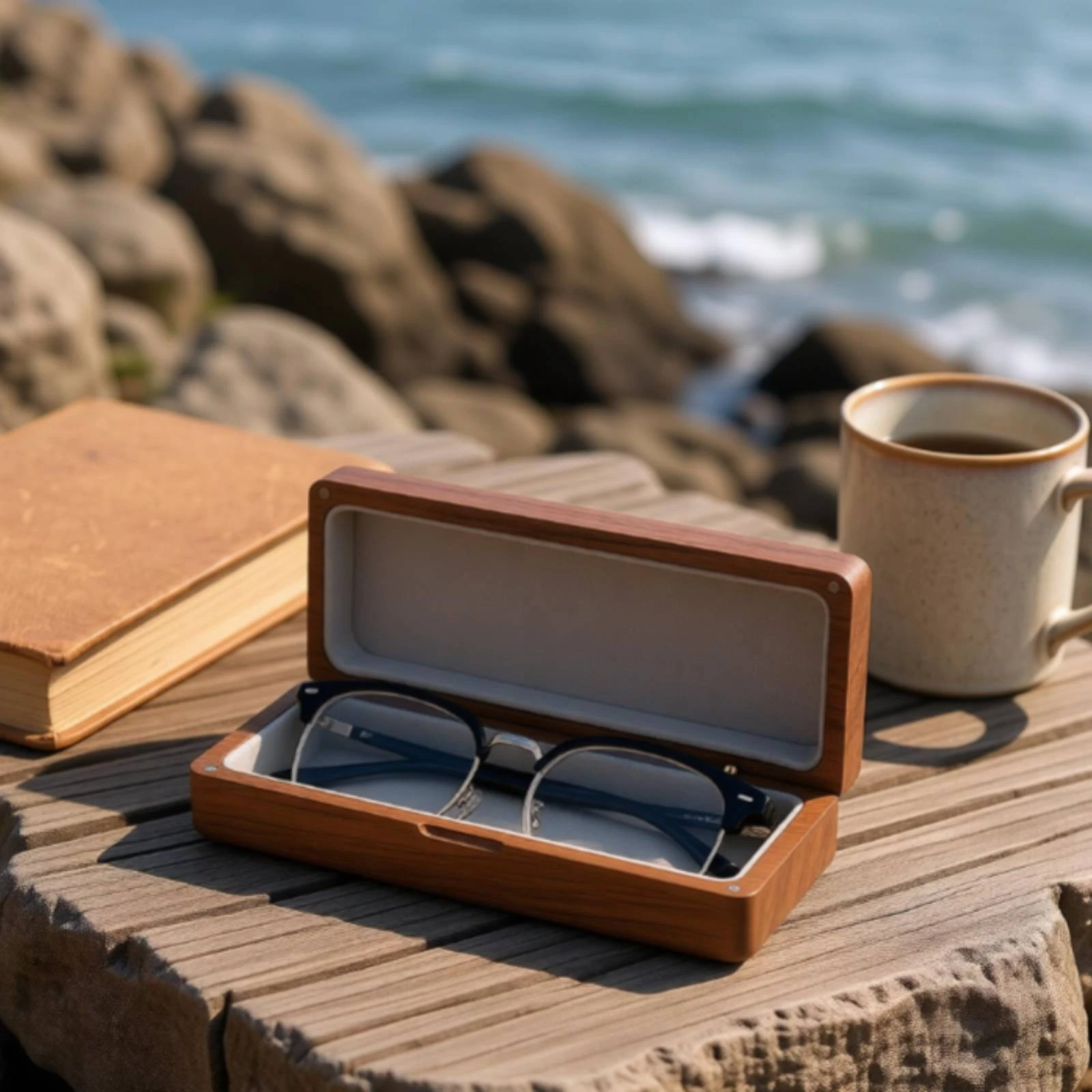 Wooden Eyeglass Case Shielded Walnut Glasses Case Secure Retro for Travelers, Travel, Desk