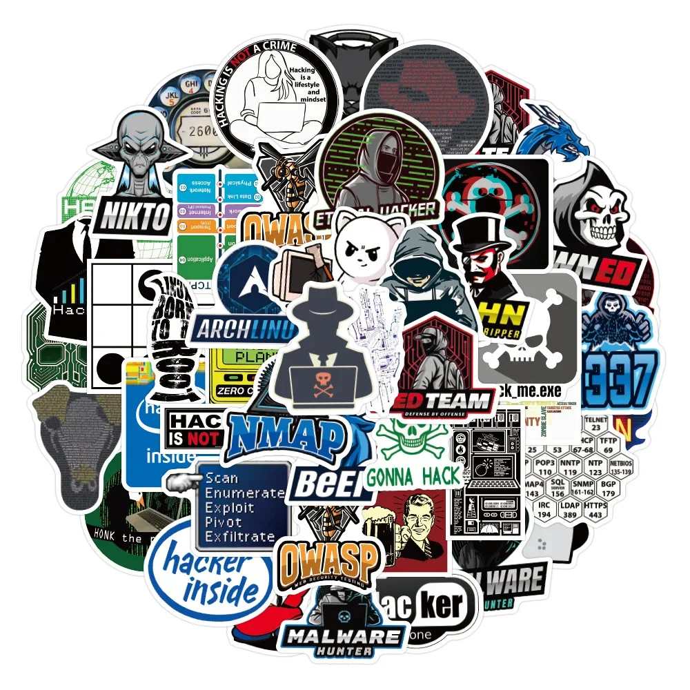 50PCS Cybersecurity Hackers Graffiti Stickers Network Programmer DIY Guitar Phone Laptop Suitcase Water Cup Skateboard Decals