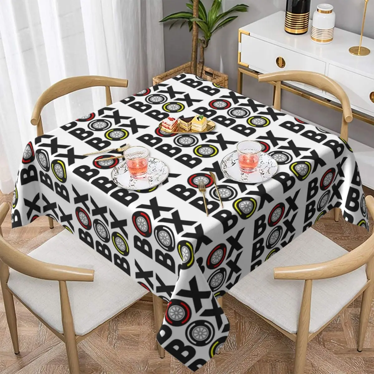 

«Коробка-коробка» F1, дизайн сочетания шин, водонепроницаемая квадратная скатерть, маслостойкая скатерть для кухонных мероприятий, крышка обеденного стола