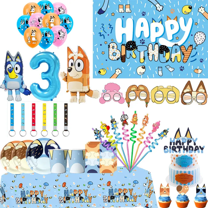 Bluey And Bingo Birthday Decoration Tableware Tablecloth Backdrop Bluey And Bingo Balloons Keychain Party Favors Kids Birthday