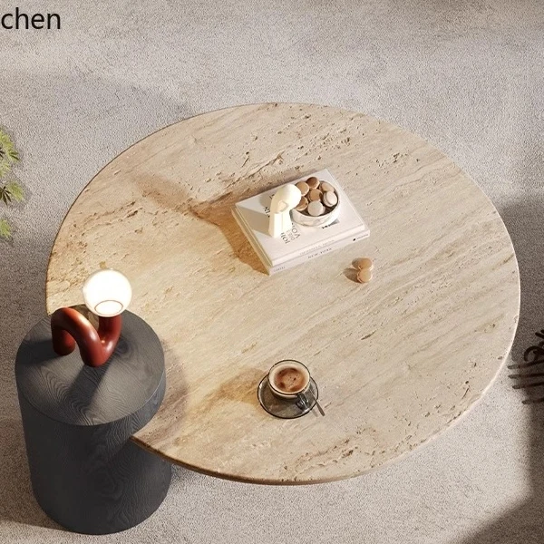 Mesa de centro de pedra H5.26 de alta qualidade, estilo wabi-sabi, circular, para escritório, casa de artista, luxo leve, criativa, retrô, para sala de estar, apartamento pequeno