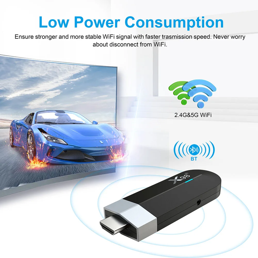 X98 S500 Android 11.0 Amlogic S905Y4 2.4G/5G WiFi 4K H.265 HEVC BT Smart TV Stick