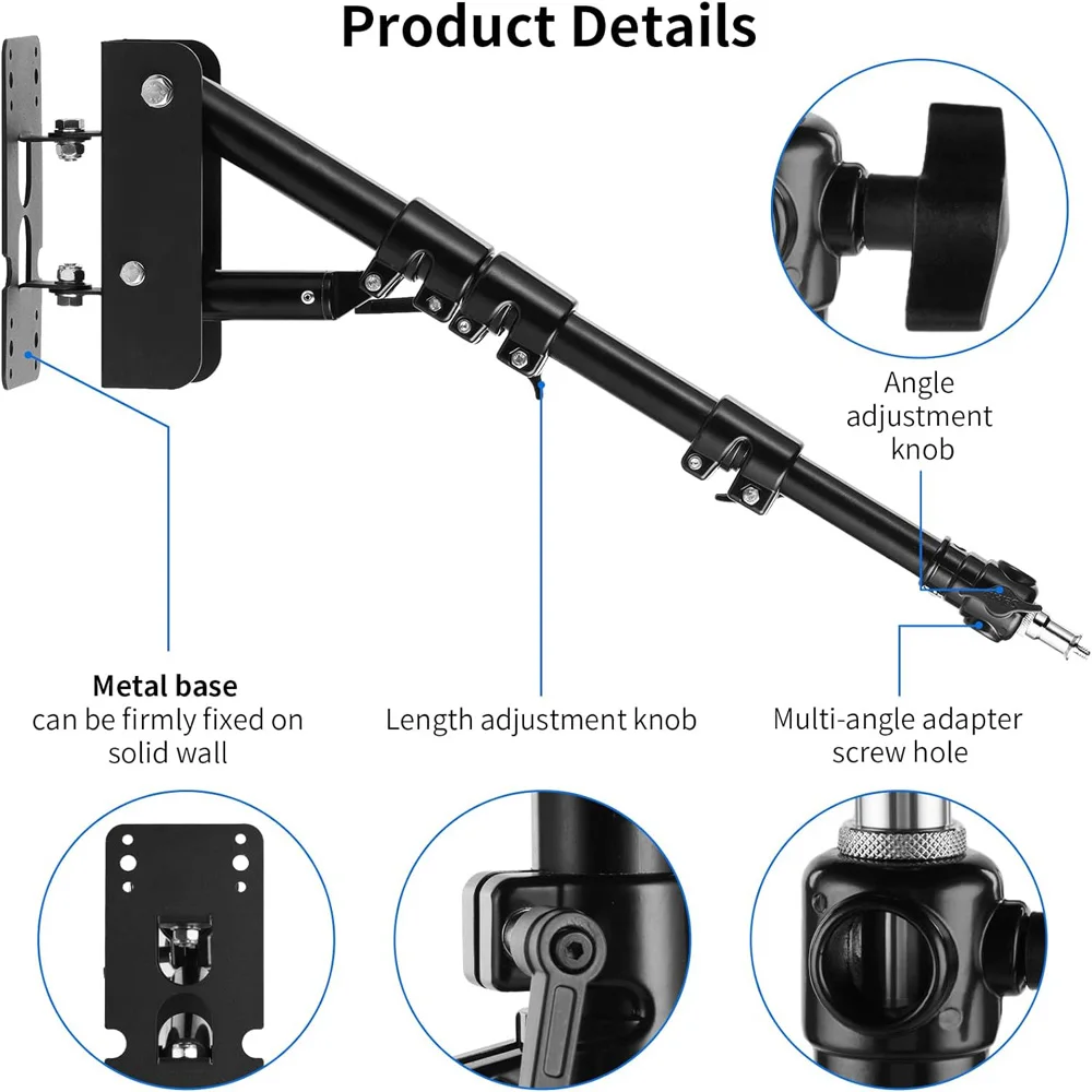 Imagem -03 - Selens Wall Mount Boom Braço para Fotografia Photo Studio Kits Vídeo Strobe Lights Horizontal e Vertical Suporte de Parede Rotativo