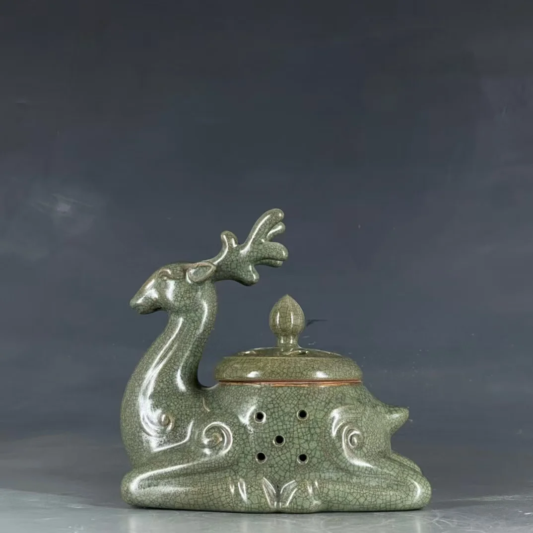 

Song Dynasty fully handmade Ru kiln sculpture porcelain deer censer statue