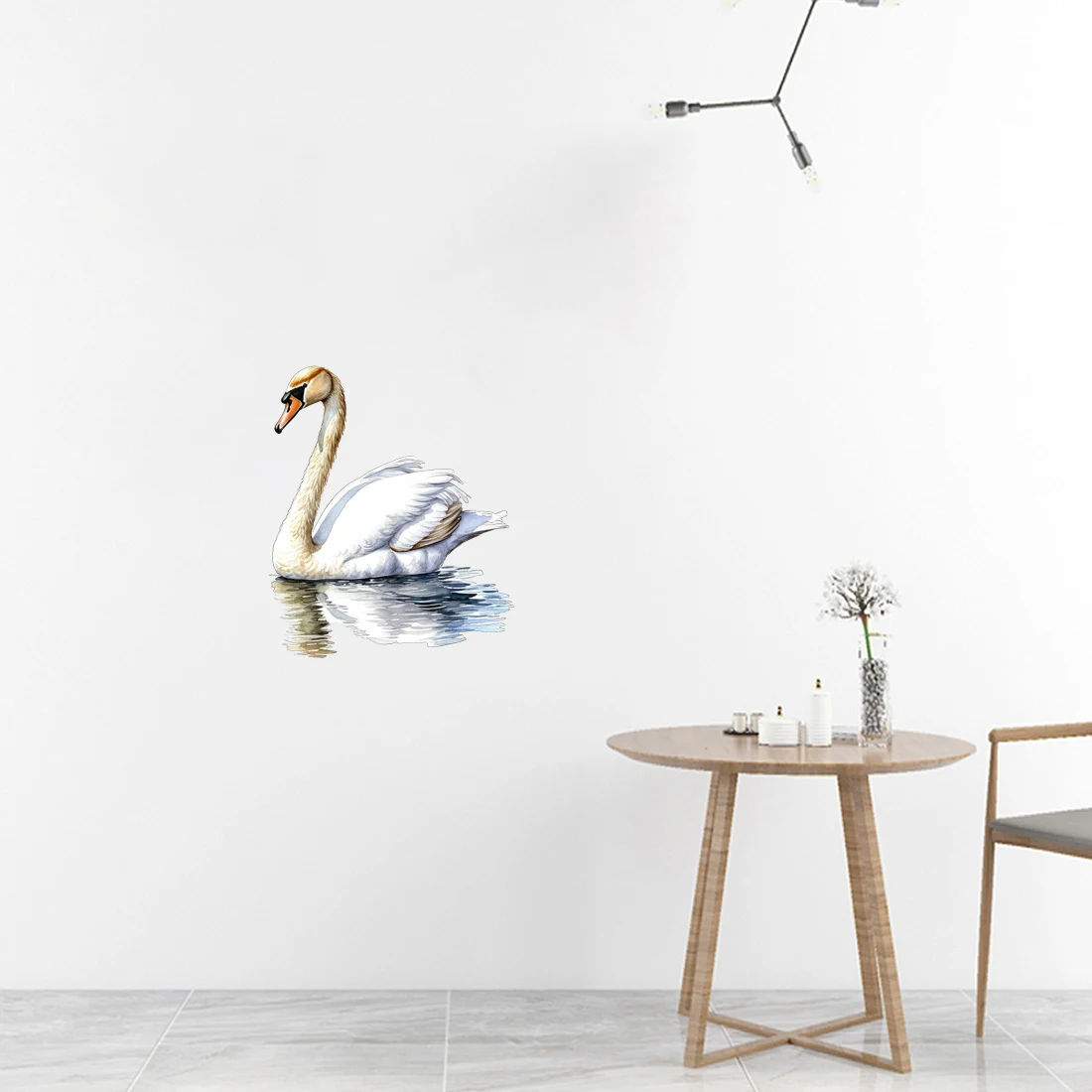 Three Ratels QB30 Elegant White Swan Art Wall Decal Animal Sticker for Home Decoration