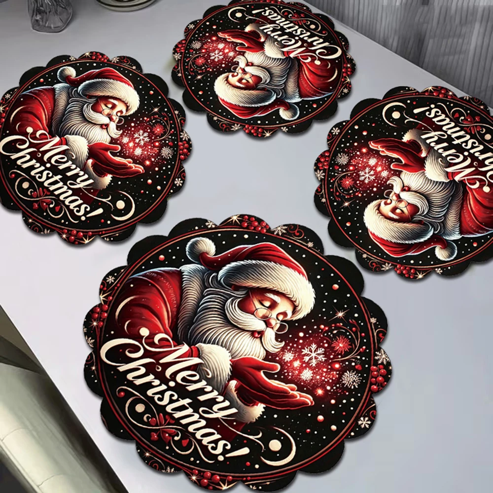 Santa Claus Christmas Placemat Snowflake Retro Xmas Table Mat Winter Festive Holiday Dining Table Decor Home Decor For Christmas