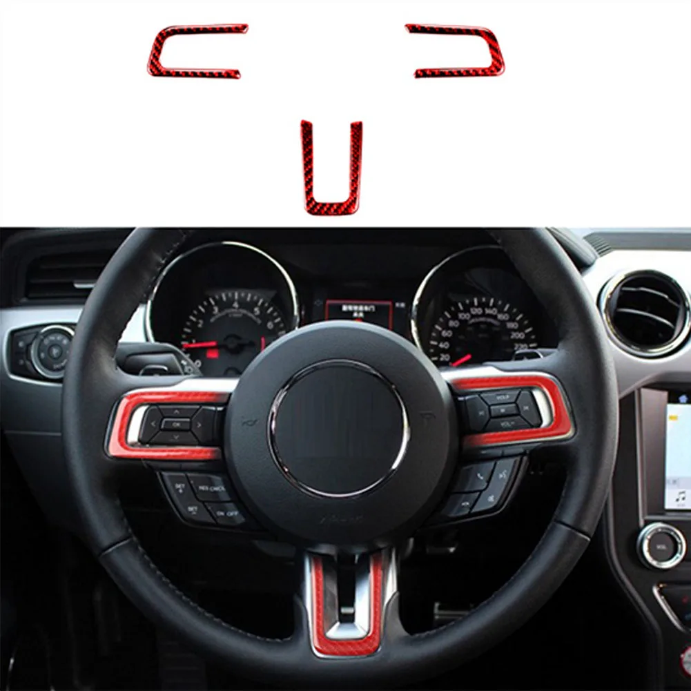 For Ford Mustang 2015 2016 2017 2018 2019 Car Interior Decorative Accessories Red Carbon Fiber Stickers Various Parts Cover Trim