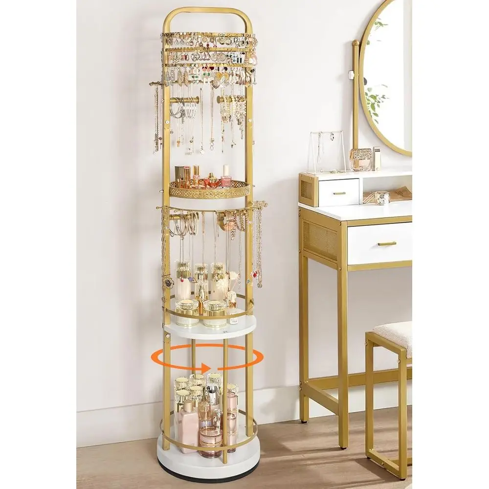 Floor Standing Jewelry Organizer with Earring and Necklace Holder, Rotating Tree for Rings, Bracelets, and More