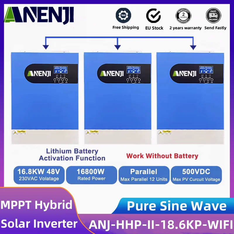 48V Solar Hybrid Inverter 18.6KW 3 Phases 220V Parallel Pure Sine Wave MPPT 120A Charge Controller PV Input 500V With Wifi