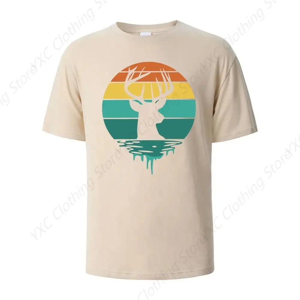 Deer Antlers Basic Printed 100% Cotton Summer Men's T-shirt- Short Sleeve Crew Neck Soft Fitted Tees S - 6XL Fresh