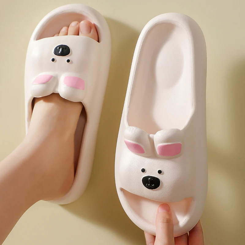 New EVA Cute rabbit Thick-soled Flip Flops Women Men Summer Clip Toe Soft Non-Slip Slippers for Women Flat Heel Beach Slippers