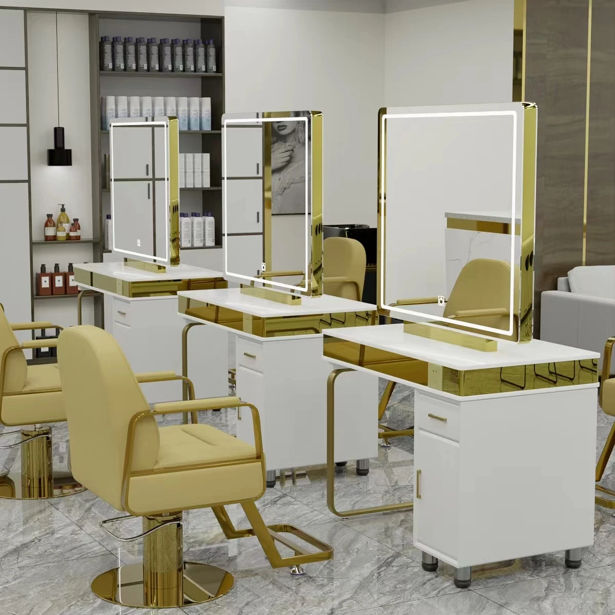 

Top Selling Beauty Mirror Salon Station Hairdresser LED Salon Makeup Mirror