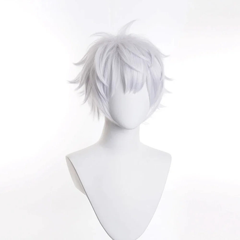 RANYU peluca blanca para hombre, pelo corto y liso de Anime sintético, fibra de alta temperatura para fiesta de Cosplay