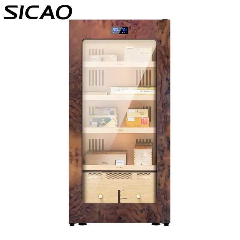 Luxury Cigar Humidor Glass Top Cedar Wood Hygrometer Humidity Control Storage Box Cabinet Case for Men Home Bar Office Decor