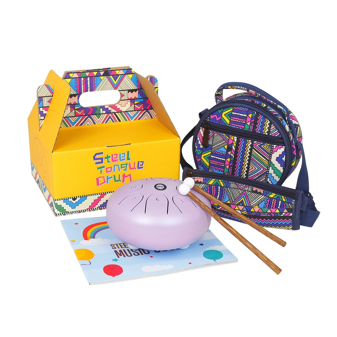 Hooqu Hot Sale Chinese Drums Instruments Manufacturers Kids 5.5'' Hand Drum Popular Percussion Meditation Steel Tongue Drum