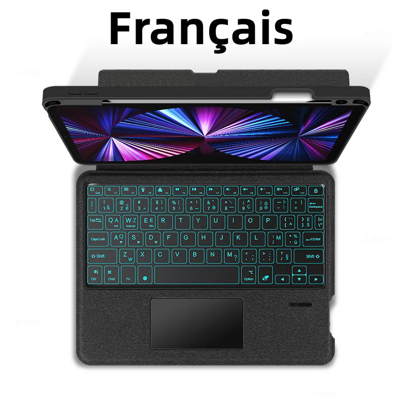 AJIUYU Tastatur für iPad Pro 11 12.9 2018–2022 10.2 10.5 Air 5 4 10. 10.9 Zoll Hülle Magic Smart Keyboard Cover TouchPad Hintergrundbeleuchtung