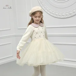 Dave Bella Girls Lace Dress Autumn Kids Long Sleeve Beige Princess Dress Cotton Dress Children Clothes for 5-13Y DK3236581