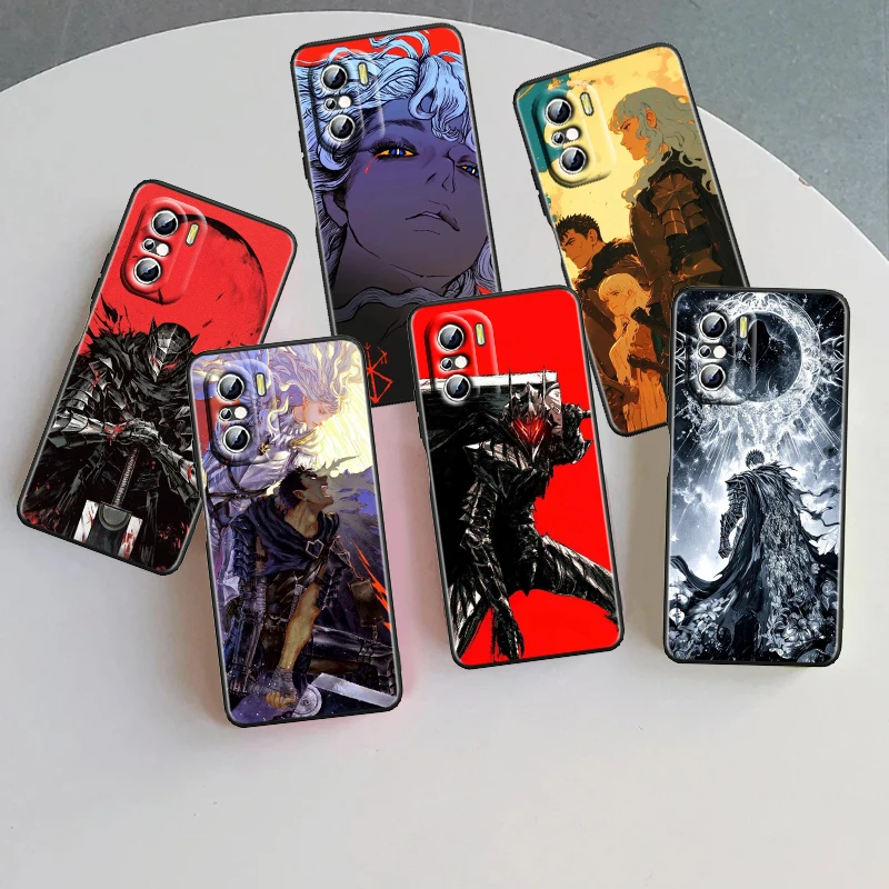 B Berserk Anime Fashion Cool For Xiaomi Redmi 9A 9C 9AT 10C 9 9T 10 12C 13C A3 12 K60 A1 K50 K40 5G Black Funda Phone Case