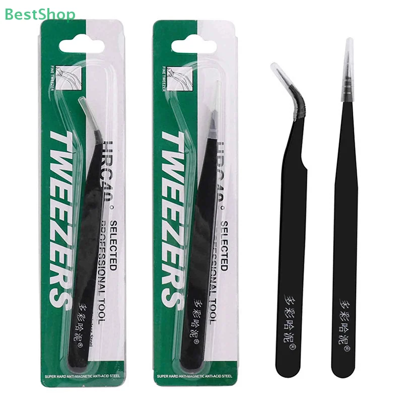 ❤ 1/2 قطعة معدنية منحنية مستقيمة سوداء الملقط أداة صناعية للصيانة الدقيقة #2