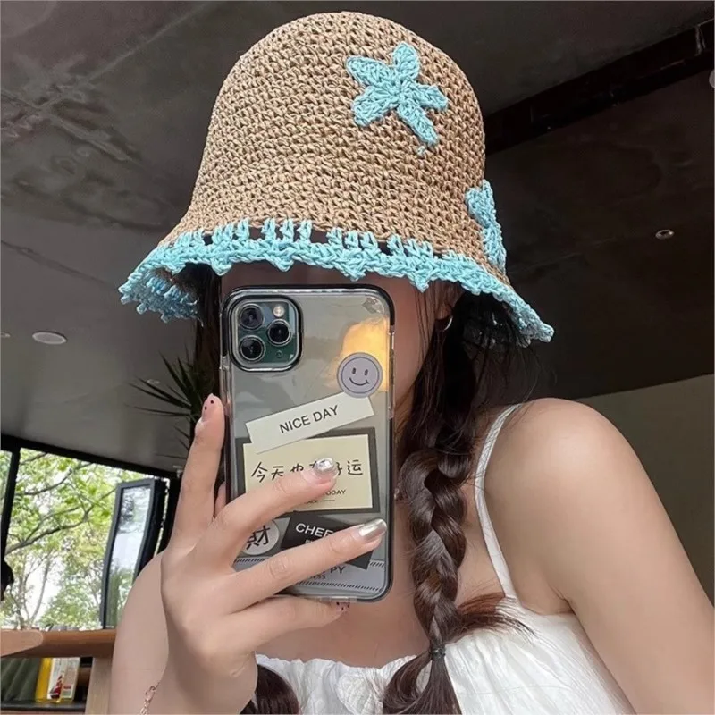 Summer and light straw-woven handcrafted flower-shaped hats children's vacation sunshade sun-woven fisherman